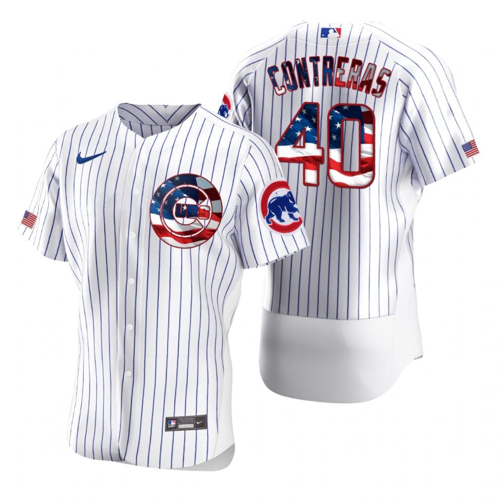 Chicago Cubs #40 Willson Contreras Men Nike White Fluttering USA Flag Limited Edition Authentic MLB Jersey